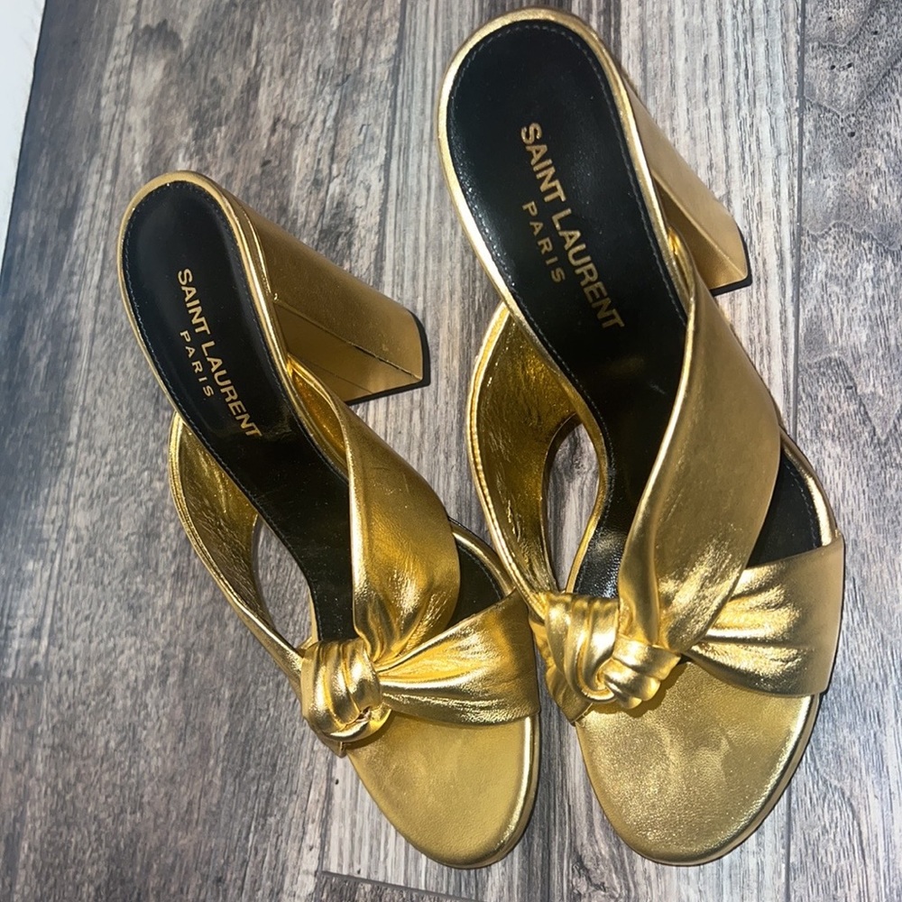 Yves Saint Laurent Gold Knot Mule Sandals